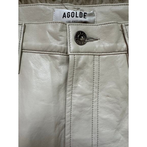 AGOLDE Recycled Leather 90's Pinch Waist Pants Powder Cream Sz 31,  $298 - Picture 6 of 16